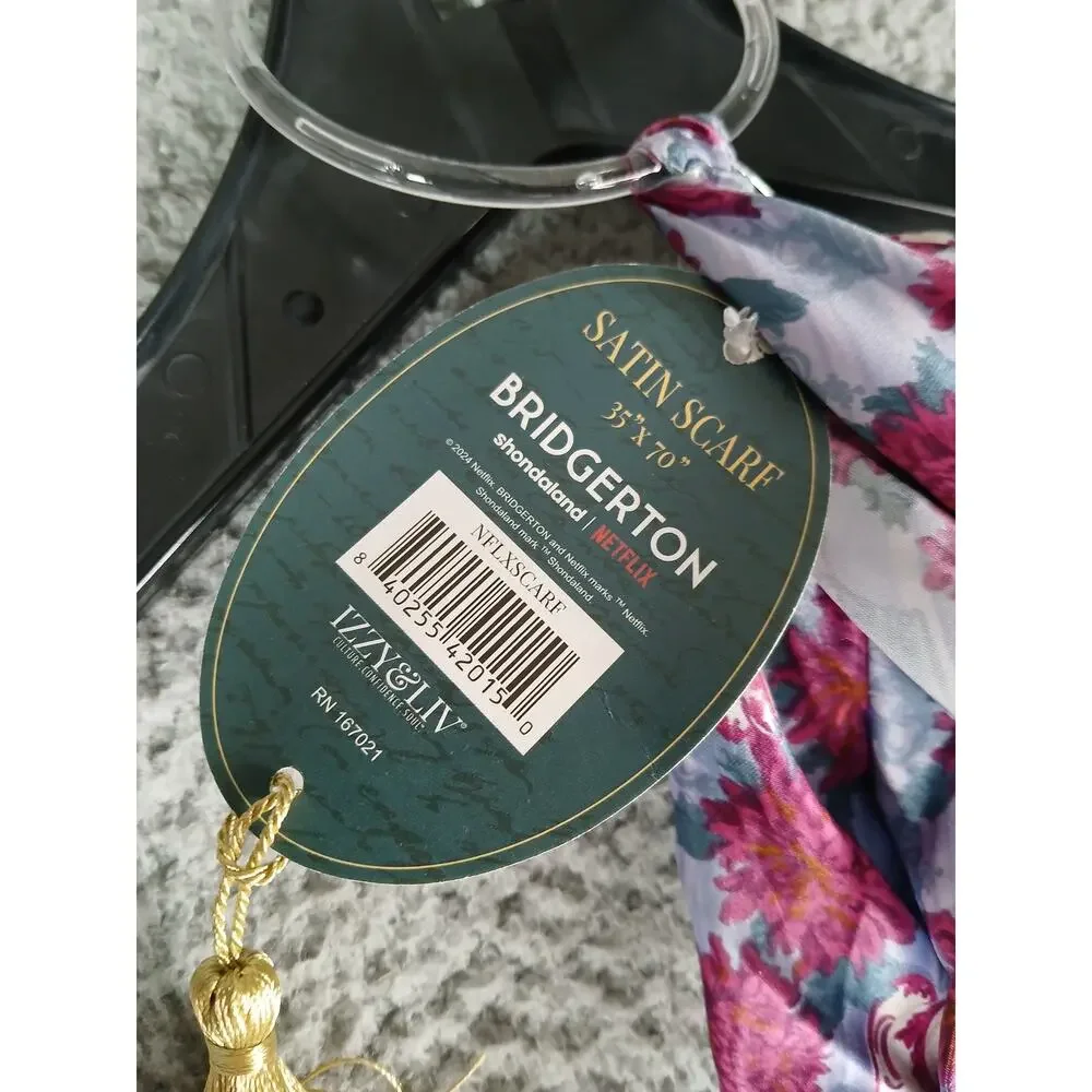 Izzy & Liv Bridgerton Poly Satin Scarf 35x70 NWT Floral Blue Pink Hair Neck